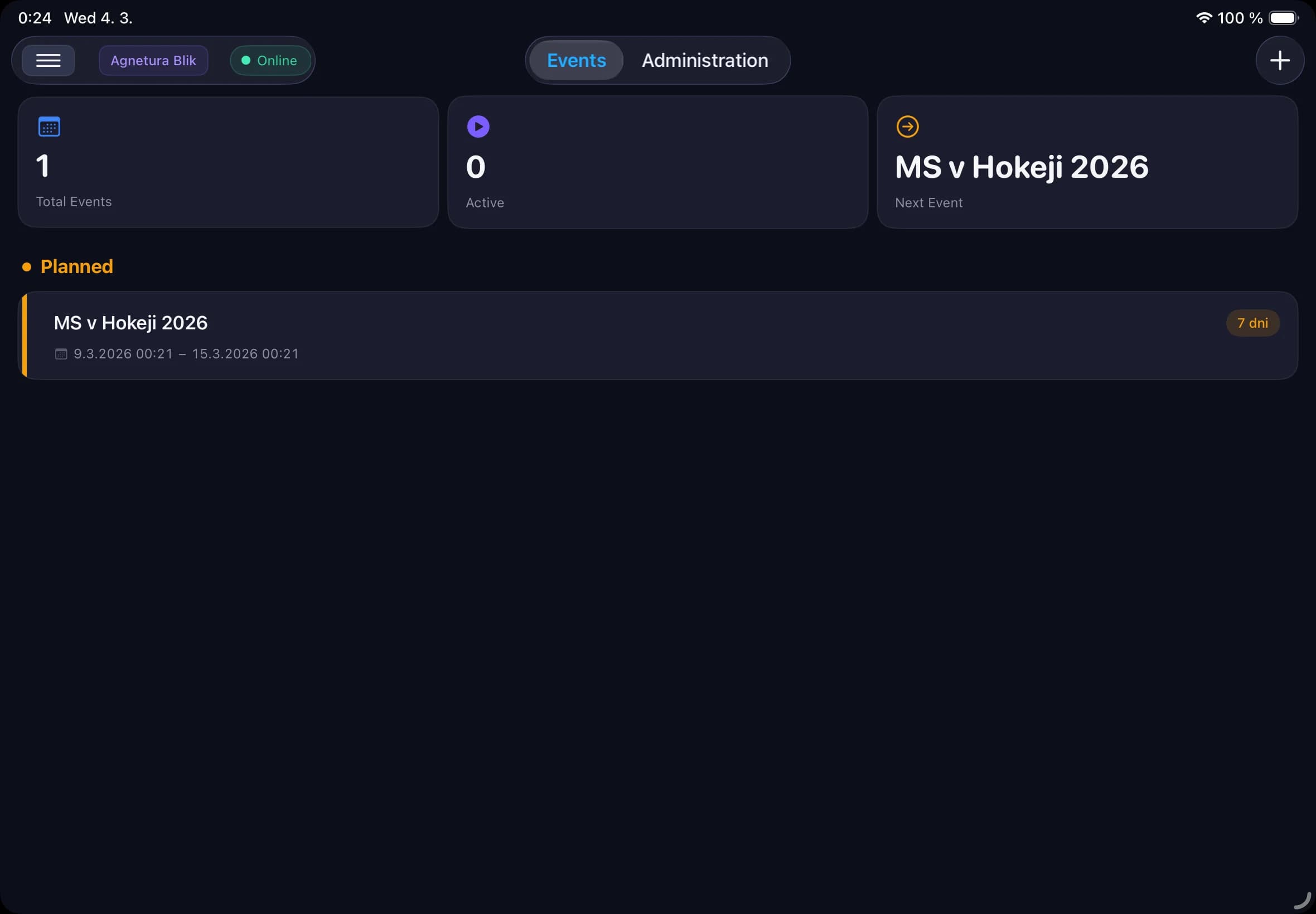 Screenshot: Vytvoření události